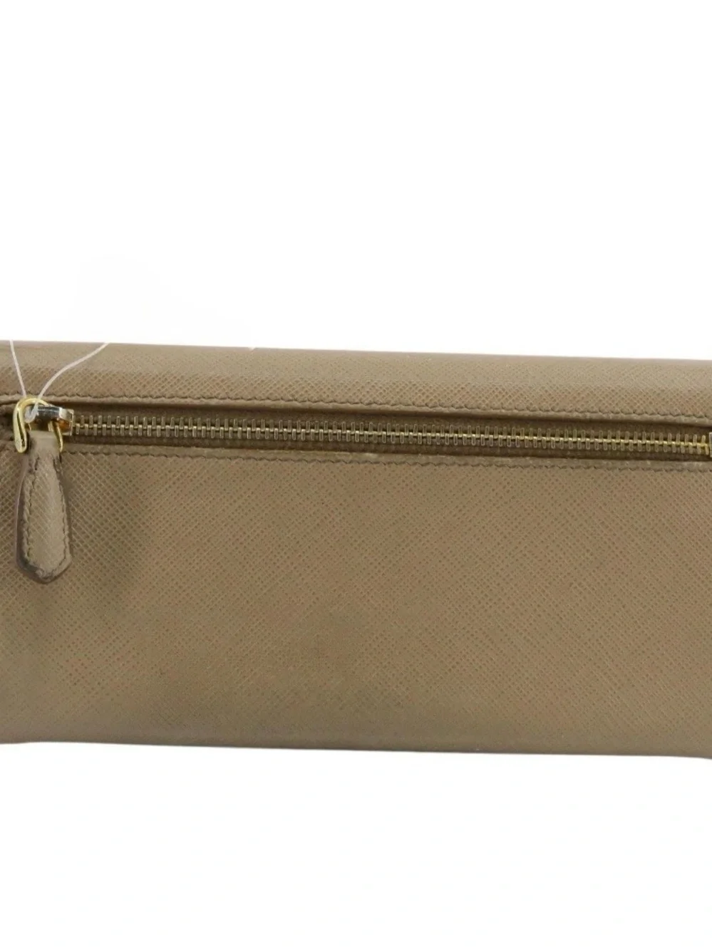 Prada Taupe Saffiano Leather Long Wallet with Gold Hardware